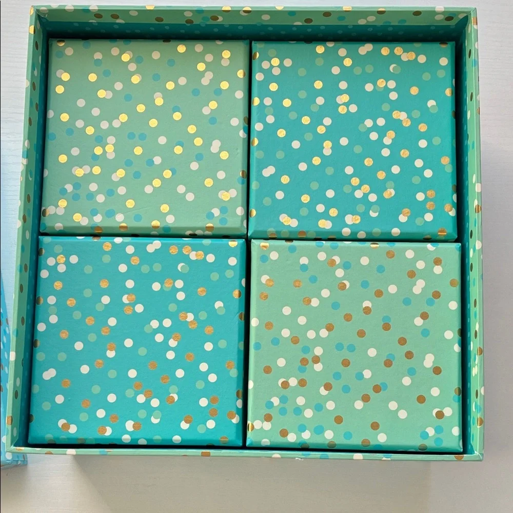 Clementine Blue and Gold White Polka Dot Party Gift Box With 4 Mini Boxes